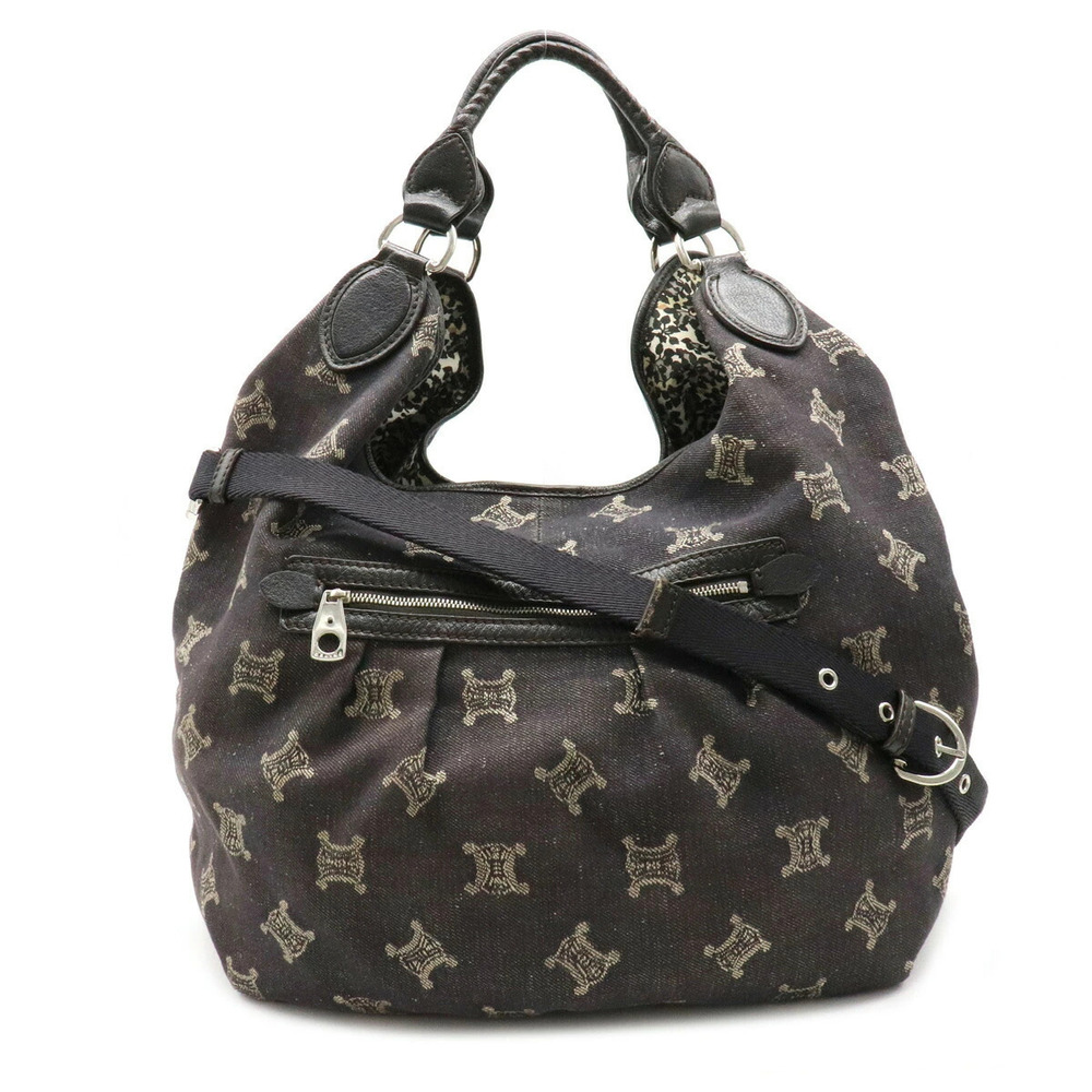 Celine Macadam Denim Tote Bag Crossbody Leather Indigo Blue Black